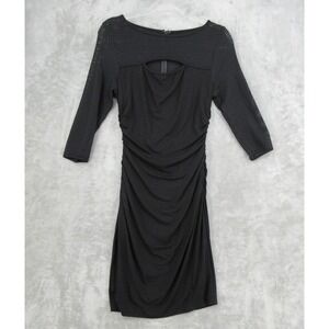 Vintage Cache Dress Womens Size S Ruched 90s Mesh Sleeve Keyhole Bodycon Black